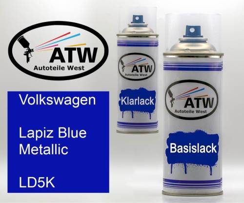 Volkswagen, Lapiz Blue Metallic, LD5K: 400ml Sprühdose + 400ml Klarlack - Set, von ATW Autoteile West.